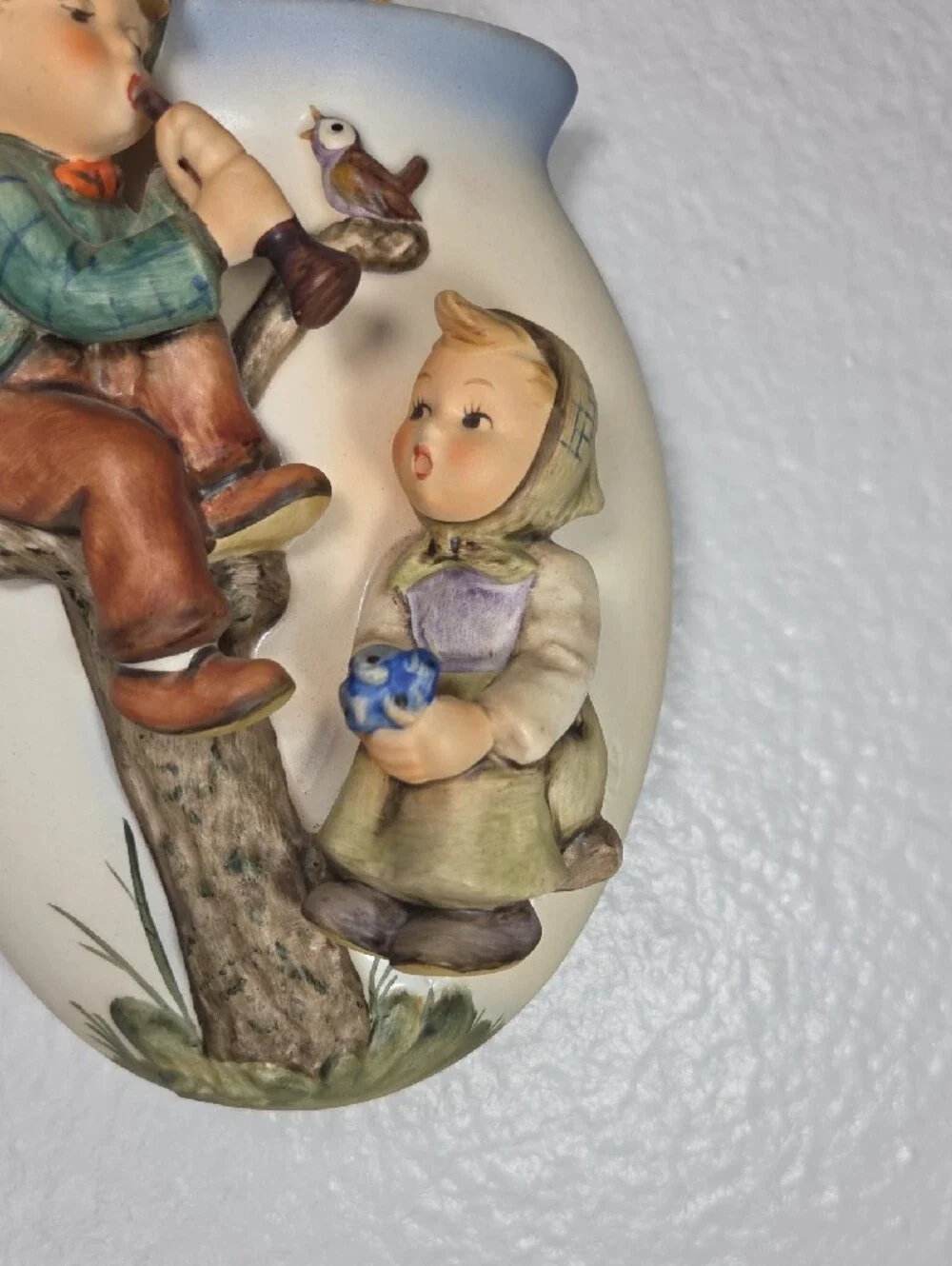 Vintage Hummel 1958 360/A Cream Wall Plaque with Boy, Girl & Bird